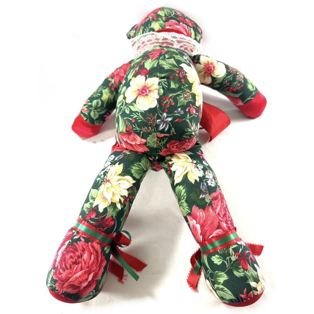 Vintage Holiday Floral Teddy Bear By Sandy Holiday 20” W/ Original Tag - Picture 5 of 8